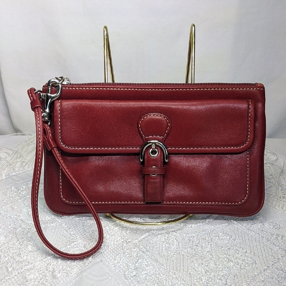 Coach Handbags - Coach Y2K Vintage Bordeaux Leather Long Wristlet, Silvertone Horseshoe Buckle